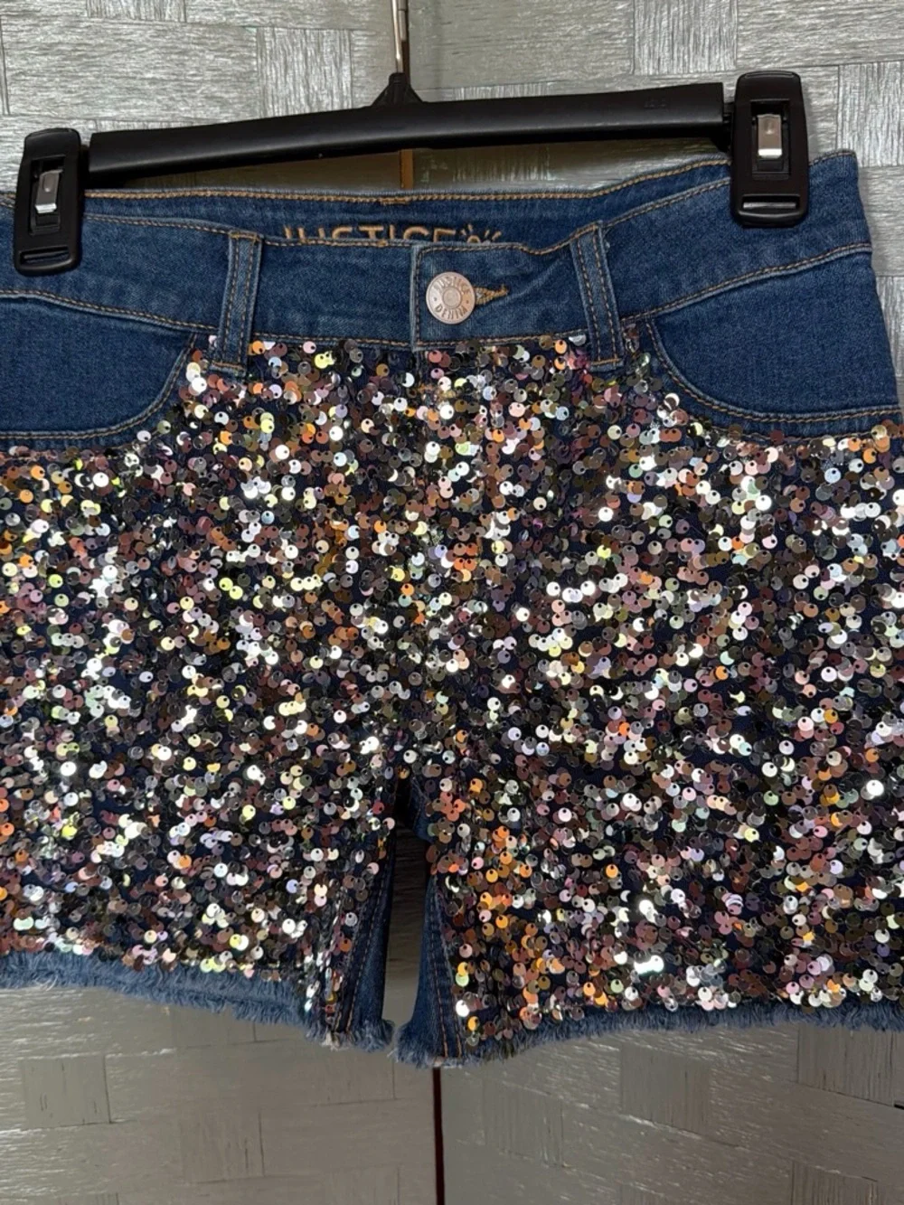 Justice Sequin Denim Shorts - Multicolor Sparkle